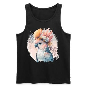 Mignon Cacatoès Perroquet Oiseau Fleur Couronne Oiseaux de compagnie - Débardeur bio Premium Homme - noir - Devant - AI Model Male 178 light (178cm)