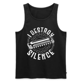 Mundharmonikaspieler I Destroy Silence - Männer Premium Bio Tank Top - Schwarz - Vorne - Michal (187cm)