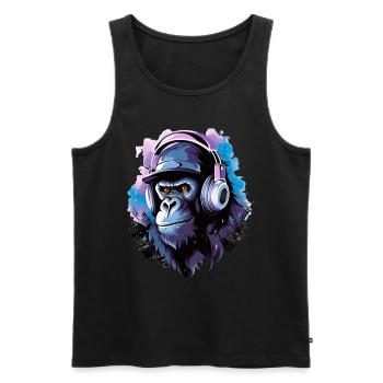Gorilla Musik Kopfhörer Musik Affe - Männer Premium Bio Tank Top - Schwarz - Vorne - Michal (187cm)