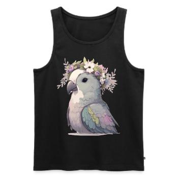 Mignon moine perruche perroquet perroquet oiseau fleur couronne - Débardeur bio Premium Homme - noir - Devant - Michal (187cm)