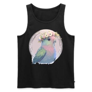 Mignon perroquet Perruche Oiseau Fleur Couronne Oiseau - Débardeur bio Premium Homme - noir - Devant - Michal (187cm)