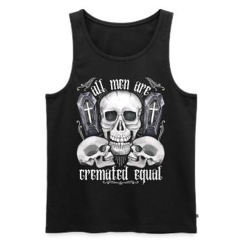 Drei Totenköpfe, lustiger Spruch, Pun, Krematorium - Männer Premium Bio Tank Top - Schwarz - Vorne - AI Model Male 178 light (178cm)