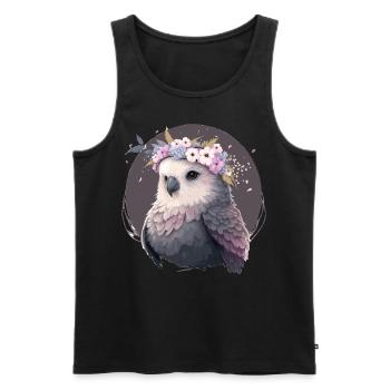 Cute Gray Budgie Parakeet Bird Flower Crown Pet Bi - Men's Premium Organic Tank Top - black - Front - Michal (187cm)