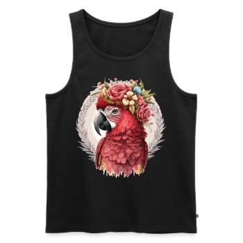 Scarlet Macaw Parrot Watercolor Bird Flower Crown - Men's Premium Organic Tank Top - black - Front - AI Model Male 178 light (178cm)