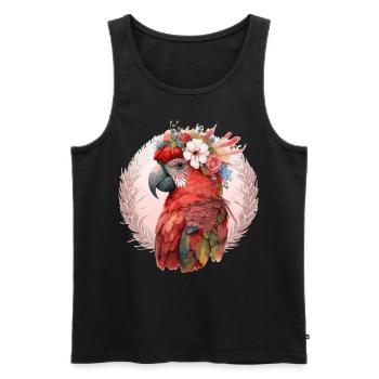 Red Scarlet Macaw Flower Crown Parrot Watercolor B - Men's Premium Organic Tank Top - black - Front - AI Model Male 178 light (178cm)