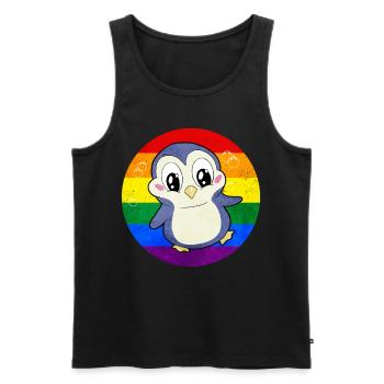 Gay Pride Rainbow Flag Pingouin Sublte - Débardeur bio Premium Homme - noir - Devant - AI Model Male 178 light (178cm)
