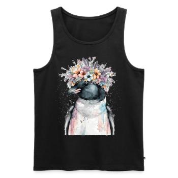 Mignon Pingouin Seabird Fleur Couronne Oiseaux Fleurs - Débardeur bio Premium Homme - noir - Devant - Michal (187cm)