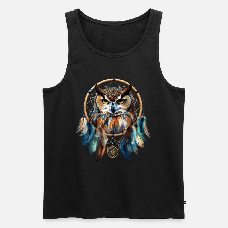 Eule Traumfänger Vogel Federn - Männer Premium Bio Tank Top - Schwarz