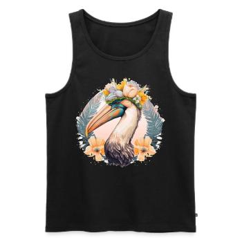 Fleur d’oiseau pélican mignon Couronne Floral Oiseaux de mer - Débardeur bio Premium Homme - noir - Devant - Michal (187cm)