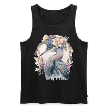Aquarelle Héron Observation des oiseaux d’eau douce Fleur C - Débardeur bio Premium Homme - noir - Devant - Michal (187cm)