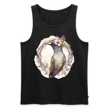 Aquarelle Colibri Fleur Couronne Oiseaux Fleurs - Débardeur bio Premium Homme - noir - Devant - AI Model Male 178 light (178cm)