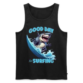 Funny shark with a surfboard - surfer - Men's Premium Organic Tank Top - black - Front - AI Model Male 178 light (178cm)