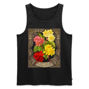 Fleur de bégonia, illustration botanique vintage - Débardeur bio Premium Homme - noir - Devant - AI Model Male 178 light (178cm)