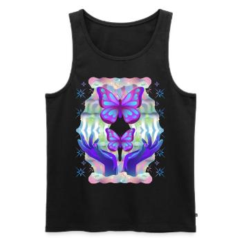 Psychédélique Papillons Airbrush Graffiti - Débardeur bio Premium Homme - noir - Devant - AI Model Male 178 light (178cm)