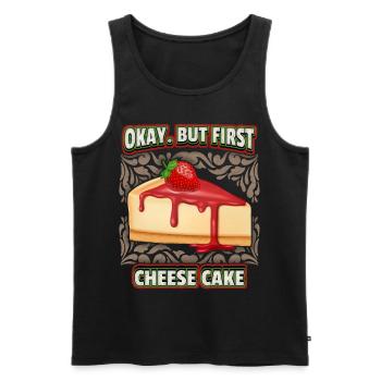 Käsekuchen, lustiger Spruch mit Erdbeer Käsetorte - Männer Premium Bio Tank Top - Schwarz - Vorne - AI Model Male 178 light (178cm)