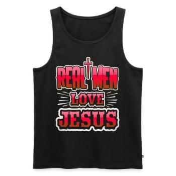 Jésus-Christ, disant que les vrais hommes aiment Jésus - Débardeur bio Premium Homme - noir - Devant - Michal (187cm)