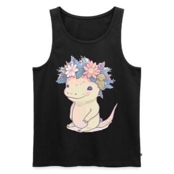 Mignon Axolotl Amphibian Fleur Couronne Aquarelle Ani - Débardeur bio Premium Homme - noir - Devant - Michal (187cm)