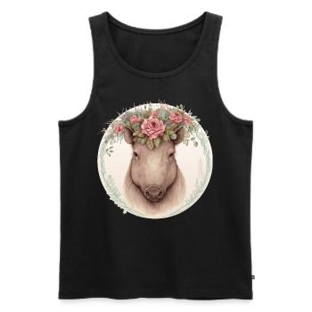 Mignon Sanglier Aquarelle Fleur Couronne Animal Love - Débardeur bio Premium Homme - noir - Devant - Michal (187cm)