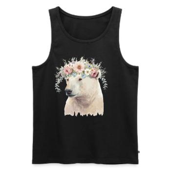 Aquarelle Ours Polaire Fleur Couronne Boho Esthétique - Débardeur bio Premium Homme - noir - Devant - Michal (187cm)