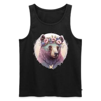 Cute Watercolor Grizzly Bear Flower Crown Floral A - Männer Premium Bio Tank Top - Schwarz - Vorne - Michal (187cm)