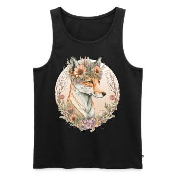 Cute Fox Flower Crown Artistic Foxes Animal Lover - Men's Premium Organic Tank Top - black - Front - Michal (187cm)