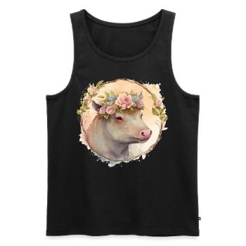Mignon Sanglier Aquarelle Fleur Couronne Animal Love - Débardeur bio Premium Homme - noir - Devant - Michal (187cm)