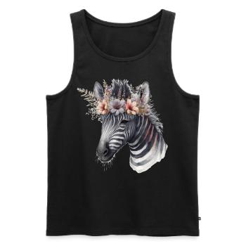 Aquarelle Zèbre Fleur Couronne Afrique Safari Boho A - Débardeur bio Premium Homme - noir - Devant - Michal (187cm)