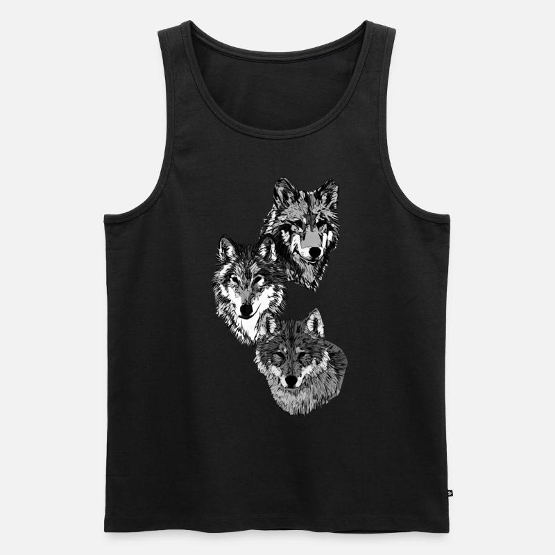 Drei Wolfsköpfe in grau - Männer Premium Bio Tank Top - Schwarz