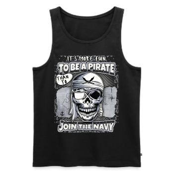 Lachender Pirat, Totenkopf, Totenschädel, Spruch - Männer Premium Bio Tank Top - Schwarz - Vorne - AI Model Male 178 light (178cm)