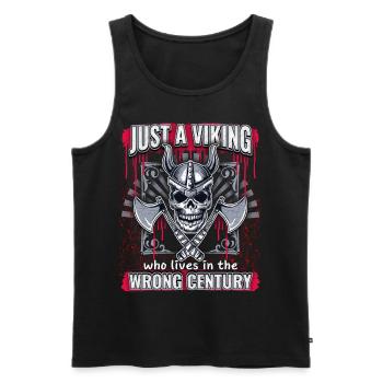 Wikinger Krieger, lustiger Spruch, Cartoon-Stil - Männer Premium Bio Tank Top - Schwarz - Vorne - Michal (187cm)