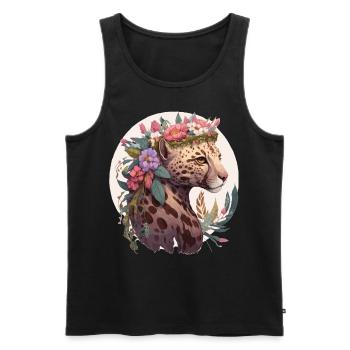 Cute Ocelot Flower Crown Floral Watercolor Animal - Men's Premium Organic Tank Top - black - Front - Michal (187cm)