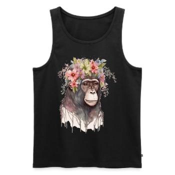 Cute Monkey Flower Crown Floral Watercolor - Männer Premium Bio Tank Top - Schwarz - Vorne - Michal (187cm)
