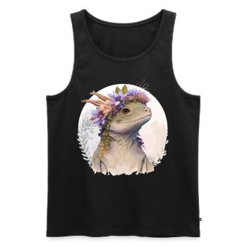 Aquarelle Lézard Fleur Couronne Floral Reptile Amour - Débardeur bio Premium Homme - noir - Devant - Michal (187cm)