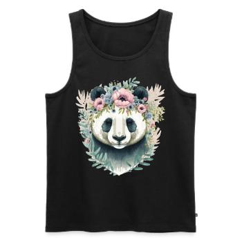 Mignon Panda Ours Fleur Couronne Aquarelle Animal Lov - Débardeur bio Premium Homme - noir - Devant - Michal (187cm)