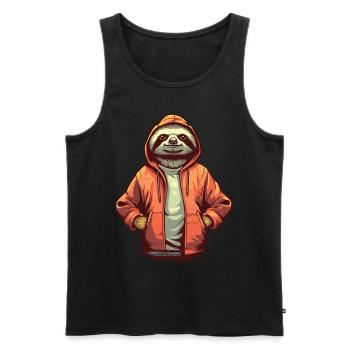 Chill Cartoon paresseux avec sweat à capuche Veste Pull - Débardeur bio Premium Homme - noir - Devant - Michal (187cm)