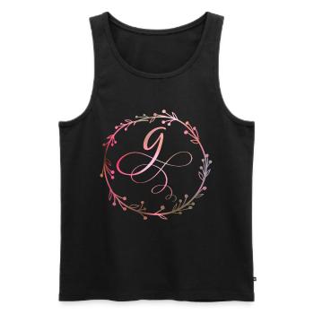 Monogramme, lettre G, ornement de calligraphie - Débardeur bio Premium Homme - noir - Devant - Michal (187cm)