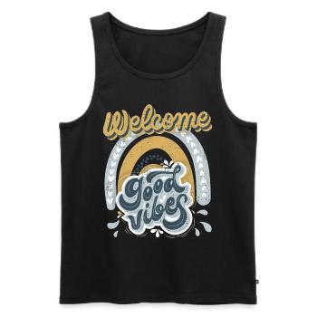 Welcome-Good-Vibes, Retro-Vintage Design Saying - Men's Premium Organic Tank Top - black - Front - Michal (187cm)
