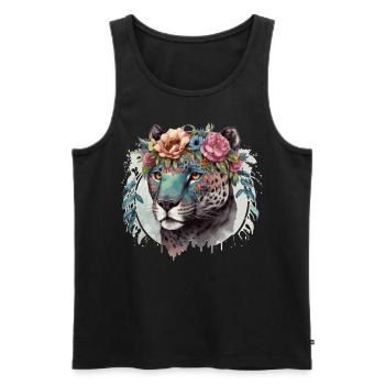 Cute Jaguar Flower Crown Africa Safari Animal Love - Men's Premium Organic Tank Top - black - Front - Michal (187cm)