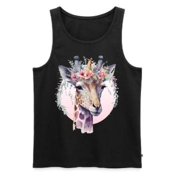 Aquarelle mignonne Girafe Couronne Couronne Safari Animal - Débardeur bio Premium Homme - noir - Devant - Michal (187cm)