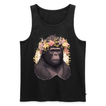 Watercolor Gorilla Flower Crown Africa Safari Anim - Männer Premium Bio Tank Top - Schwarz - Vorne - AI Model Male 178 light (178cm)