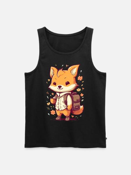 Cute cartoon fox with backpack for kindergarten children - Men's Premium Organic Tank Top - black