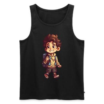 Cute first grader boy and daycare kid with backpack - Men's Premium Organic Tank Top - black - Front - AI Model Male 178 light (178cm)