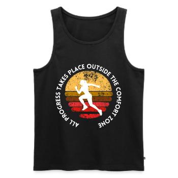 ALL PROGRESS TAKES PLACE OUTSIDE THE COMFORT ZONE - Männer Premium Bio Tank Top - Schwarz - Vorne - AI Model Male 178 light (178cm)