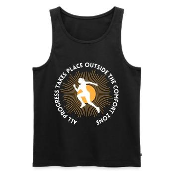 Fortschritt findet außerhalb der Komfortzone statt - Männer Premium Bio Tank Top - Schwarz - Vorne - AI Model Male 178 light (178cm)