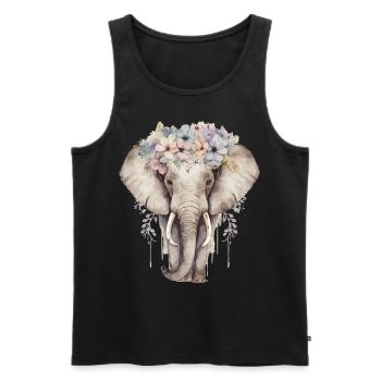 Aquarelle Éléphant Fleur Couronne Afrique Safari Ani - Débardeur bio Premium Homme - noir - Devant - Michal (187cm)