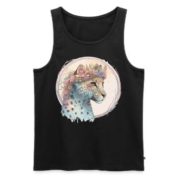 Fleur de guépard mignonne Couronne Floral Aquarelle Animal - Débardeur bio Premium Homme - noir - Devant - Michal (187cm)