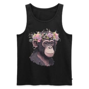 Chimpanzé mignon Fleur de chimpanzé Couronne Floral Moine singe - Débardeur bio Premium Homme - noir - Devant - Michal (187cm)