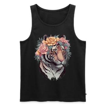 Floral Watercolor Tiger Flower Crown Tiger Lover - Men's Premium Organic Tank Top - black - Front - AI Model Male 178 light (178cm)