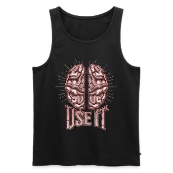 Gehirn, lustiger Spruch, Benutze-es - Männer Premium Bio Tank Top - Schwarz - Vorne - AI Model Male 178 light (178cm)