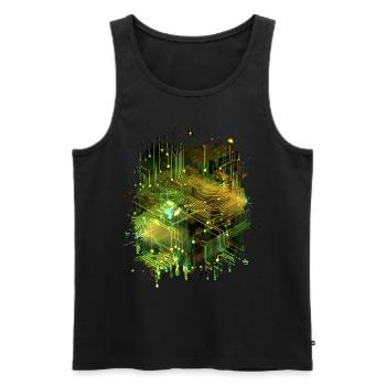 Abstrakte Kunst: Digitaler Datenstrom Mainboard - Männer Premium Bio Tank Top - Schwarz - Vorne - AI Model Male 178 light (178cm)